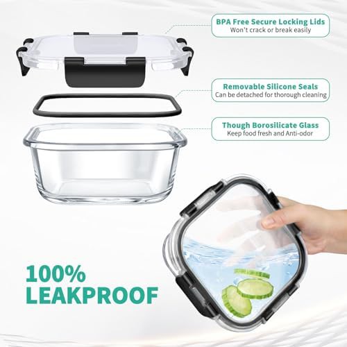 Black square glass meal prep containers 34 piece set — photo 3
