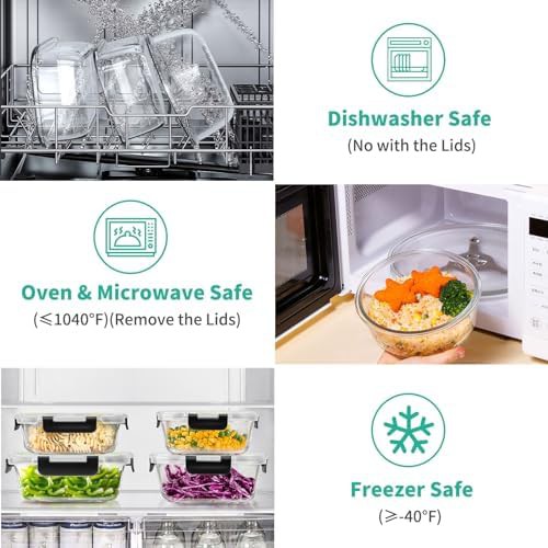 Black square glass meal prep containers 34 piece set — photo 4