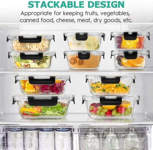 Black square glass meal prep containers 34 piece set — photo 5