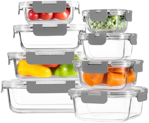 8 pack small rectangle locking lid glass containers