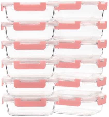 Pink glass meal prep containers with locking lids