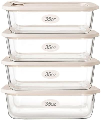 White square glass food storage containers four pack
