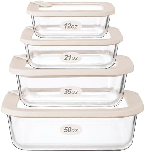 Square glass food storage containers four pack