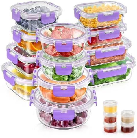 Purple round leak proof glass food containers