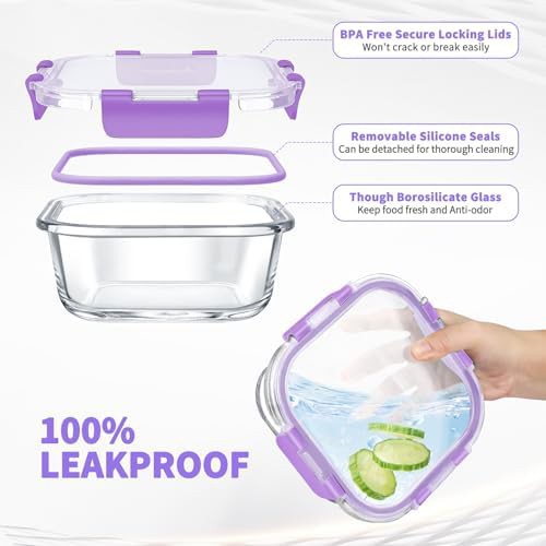 Purple round leak proof glass food containers — photo 3