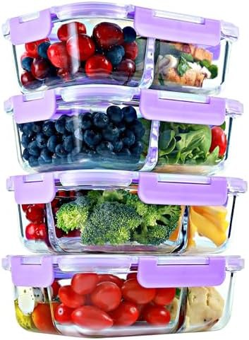 Multi compartment glass lunch containers with lids