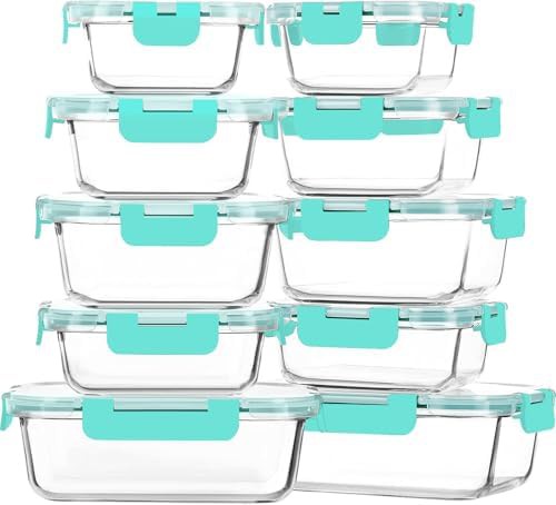 Green small glass food containers 10 pack