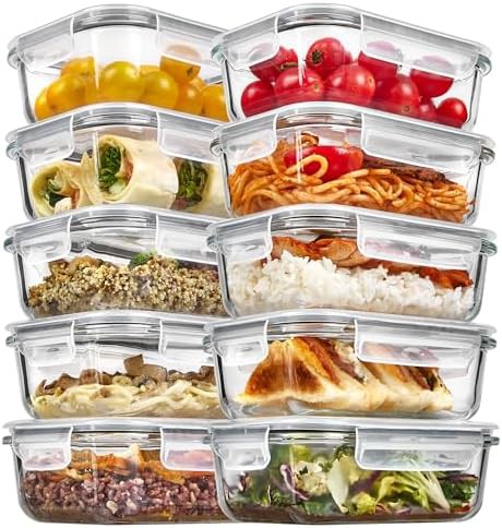 Ten pack of 22 oz glass meal prep containers