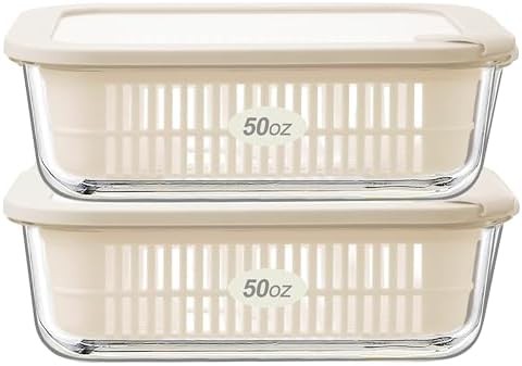 Square glass storage containers with internal colander