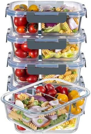 Five pack of gray two compartment glass containers