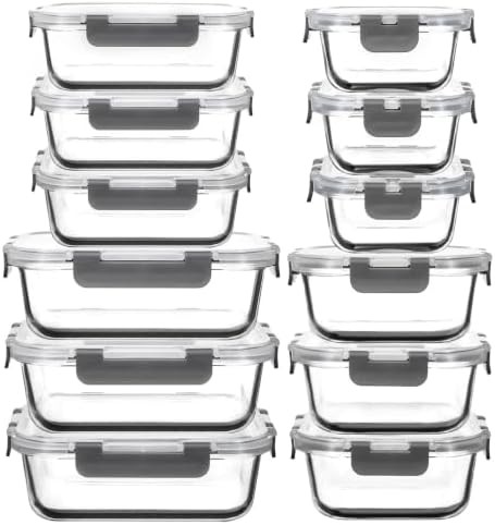 Twelve pack of multi size glass meal prep rectangles