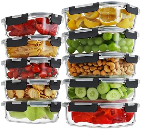 10 pack mixed size locking lid glass containers