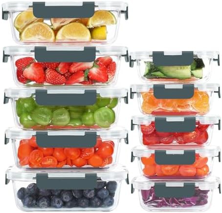 KOMUEE 10 pack borosilicate glass food storage