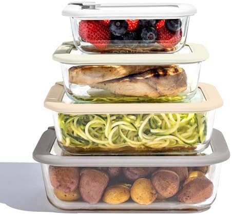 Signature glass containers with blue lids