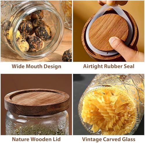 Vintage sunflower glass jar with bamboo lid — photo 4