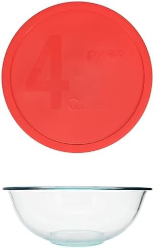 Four quart mixing bowl with red lid