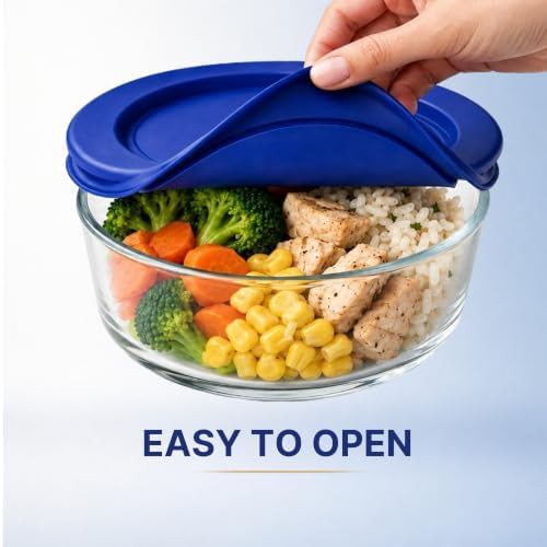 Glass meal prep bowls with blue lids — photo 5