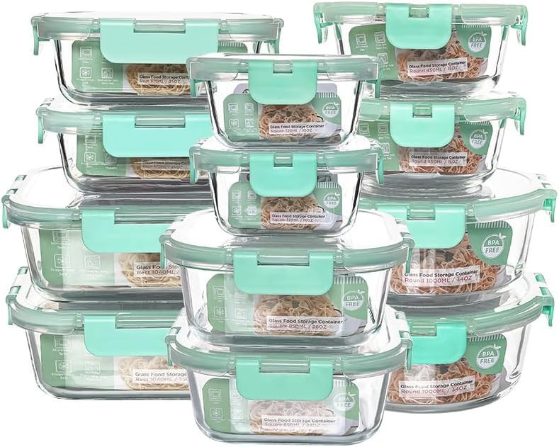 Twelve pack pantry organization glass containers