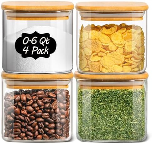 Square glass jars with airtight bamboo lids
