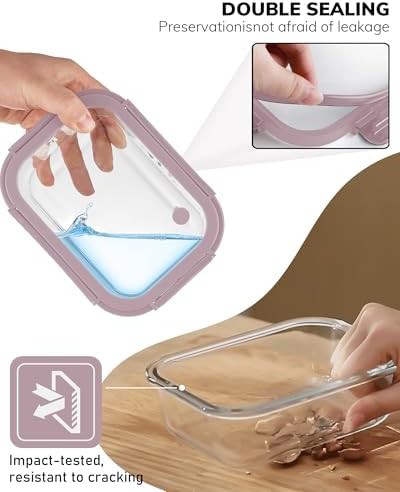 Pink glass meal prep containers with tempered lids — photo 3
