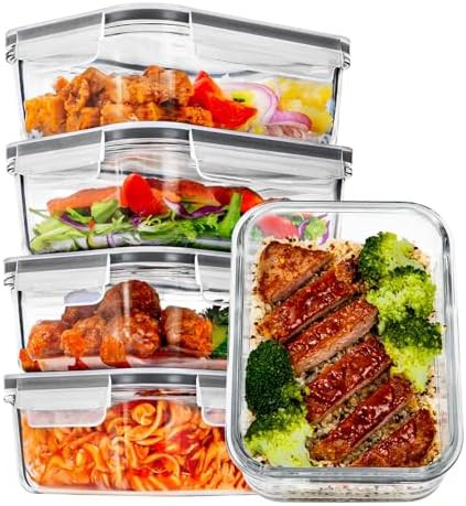 Grey glass meal prep containers 30 oz