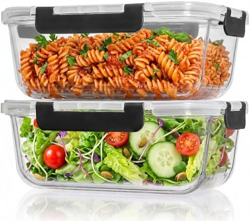 Deep rectangular glass meal prep pair 63 oz