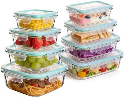 Eight Pack Square Glass Containers in Assorted Sizes
