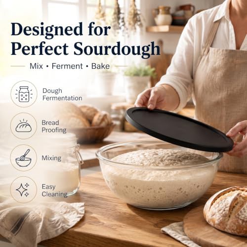 Large glass sourdough proofing bowl with lid — photo 4