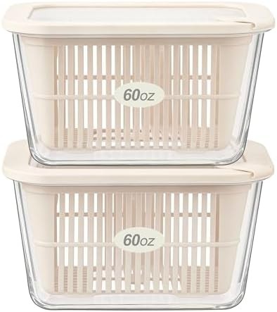 Large square glass containers with two colanders