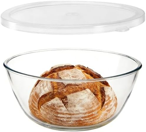 Clear glass prep bowl for sourdough and salads