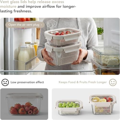 Glass fruit storage containers with removable colanders — photo 4