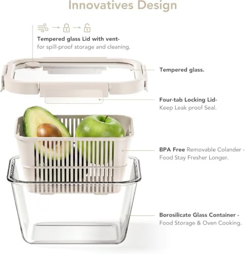 Glass fruit storage containers with removable colanders — photo 5