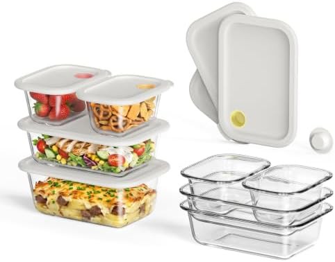 Stackable glass meal prep containers with modular lids