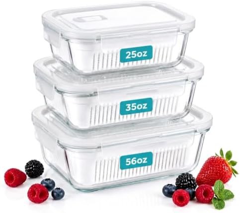 White vented glass produce storage set