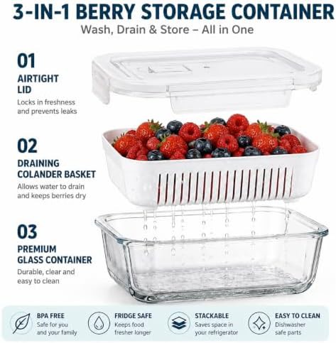 White vented glass produce storage set — photo 3